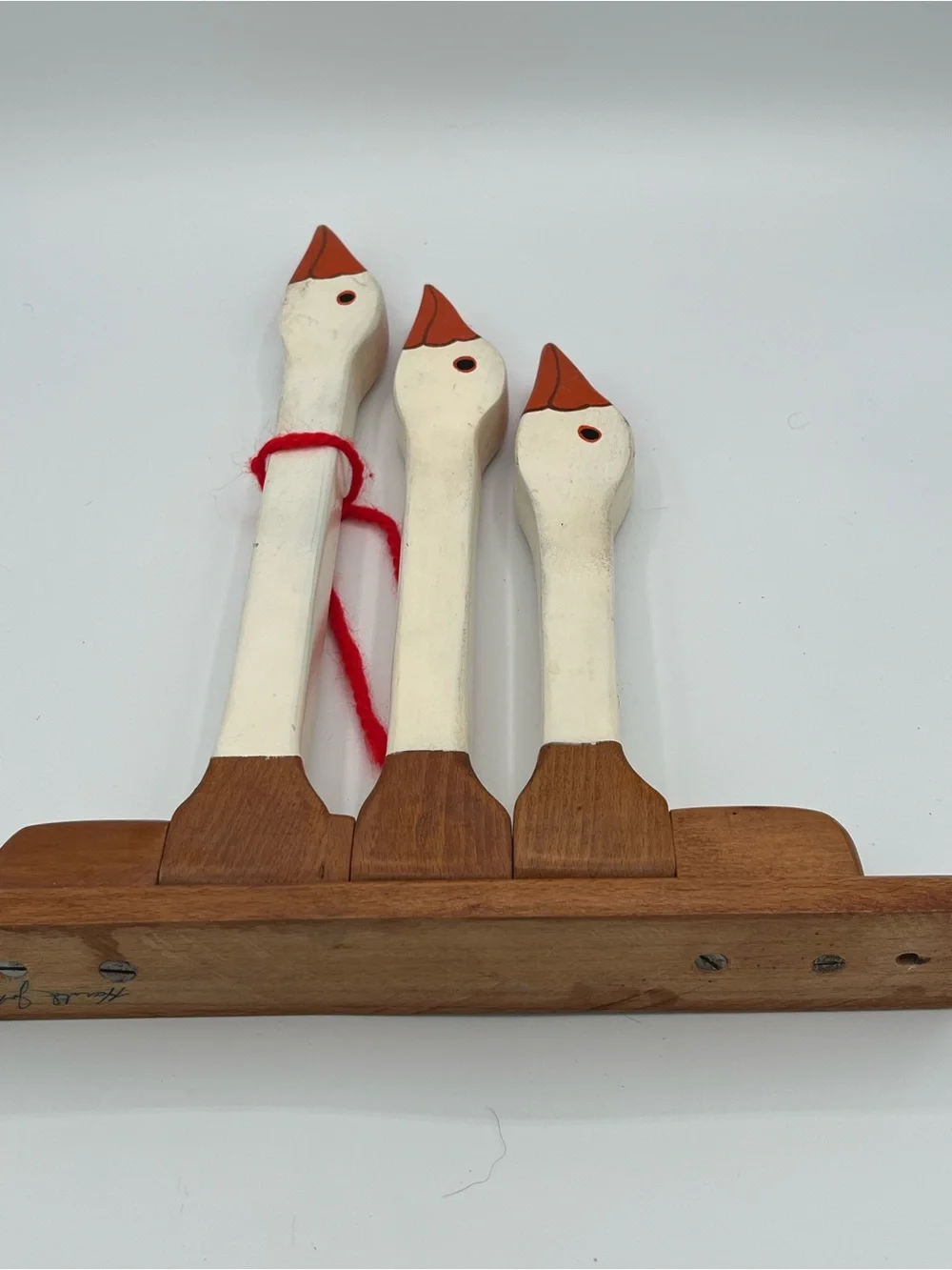 Vintage White Wooden Geese Towel Holder Rack - Harold Johnson Folk Artist 1986